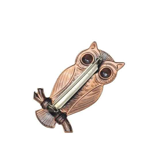 Dainty Copper Owl Brooch Pin Vintage Mid Century Modern - Picture 3 of 4
